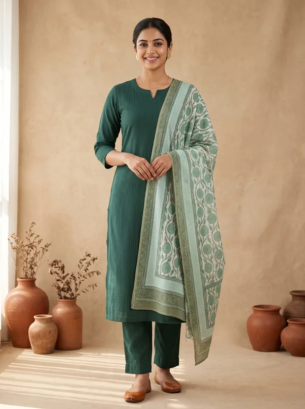 Green Floral Print Kurti Set