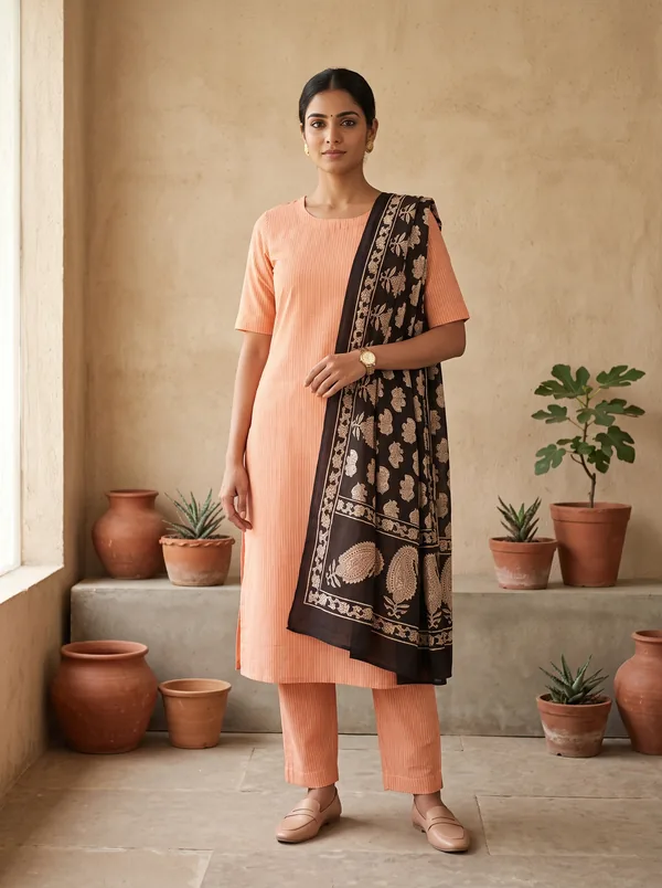 Orange Paisley Kurti Set