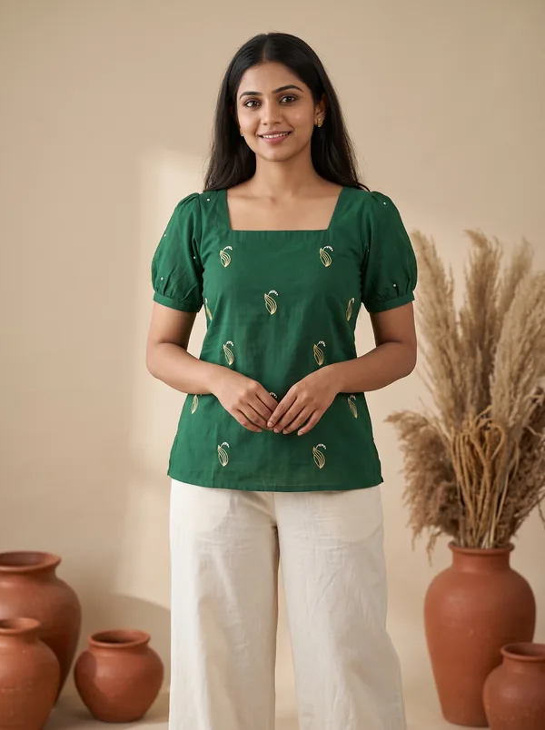 Hand-Embroidered Short Top